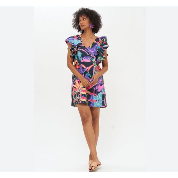 Oliphant Dresses & Skirts - Oliphant Flirty Kruger Giraffe Flutter Tropical Colorful Mini Dress Black Large